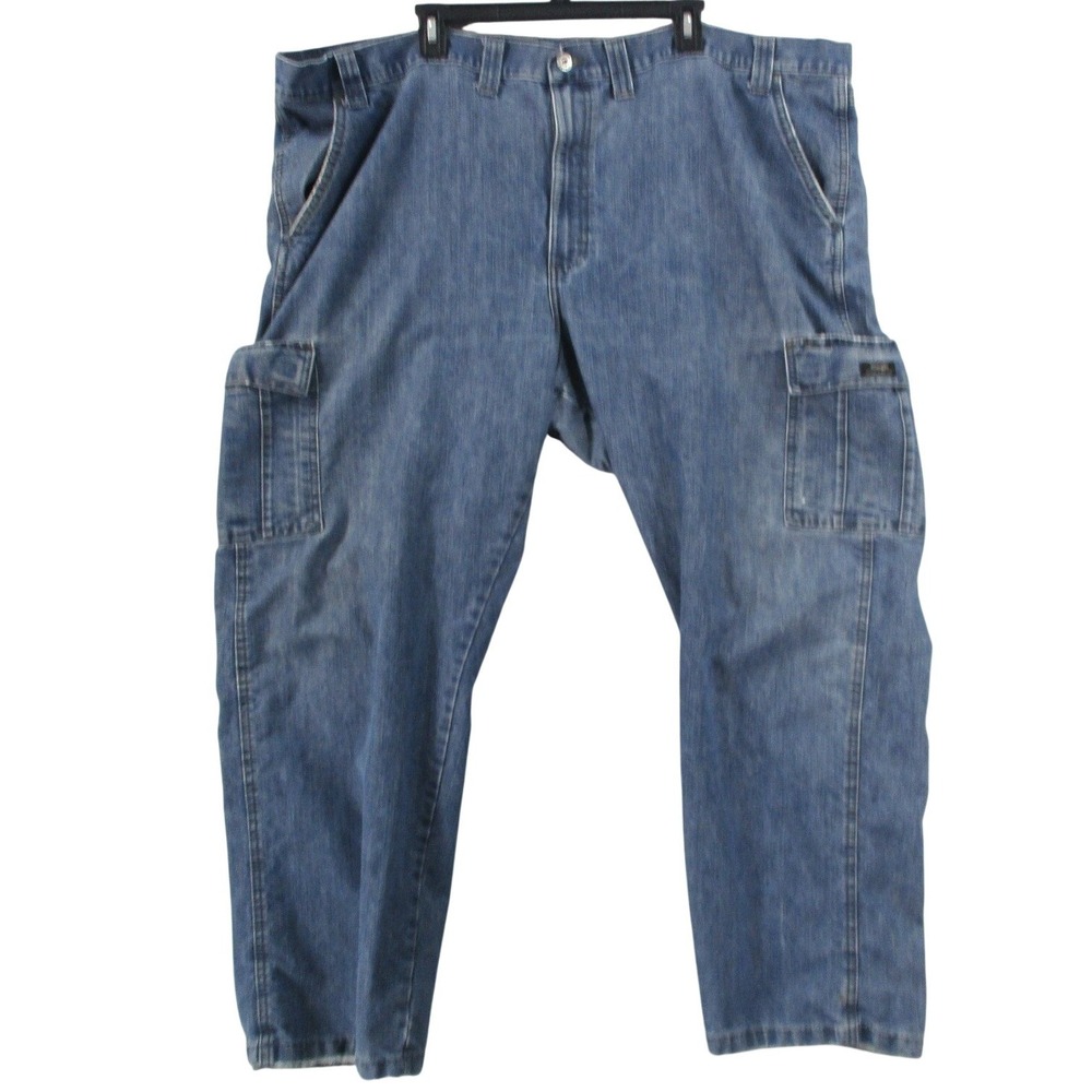 Wrangler Mens Blue Denim Cargo‎ Jeans Straight Leg Medium Wash 48x28 6174